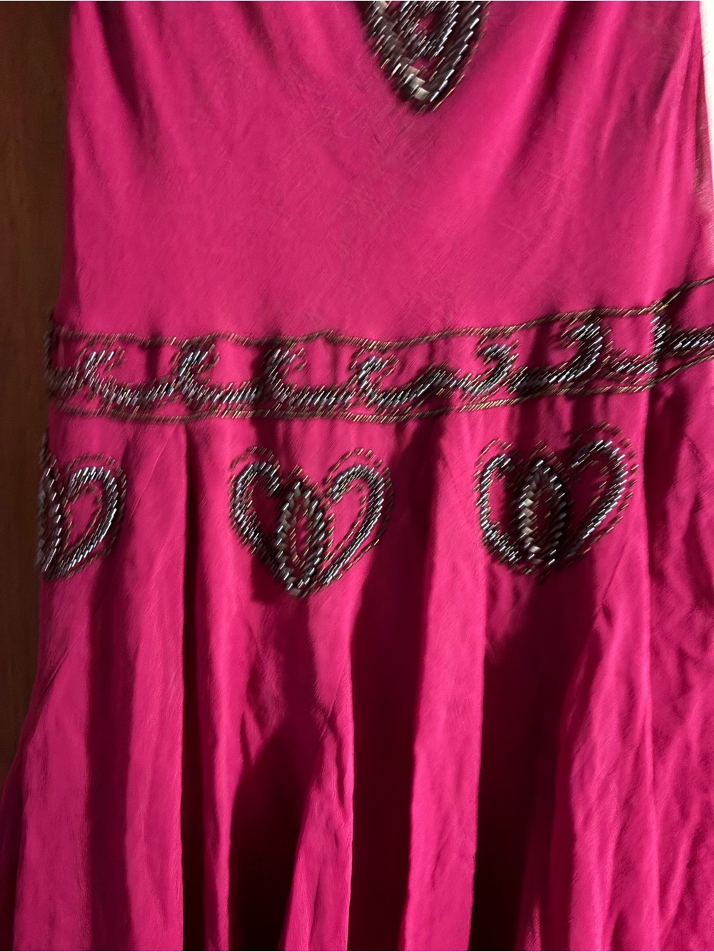 Vintage 1990s Sue Wong Nocturne Magenta Beaded High-Low Spaghetti-Strap Dress - Picture 3 of 9